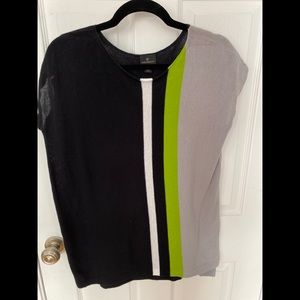 Worthington Black Grey Lime Green Tunic Top Sz M